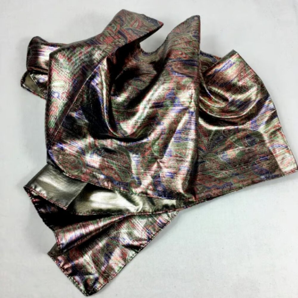 Vintage Metallic Lamé Fabric Scarf Shiny Paisley Party Statement Holiday - Picture 4 of 6
